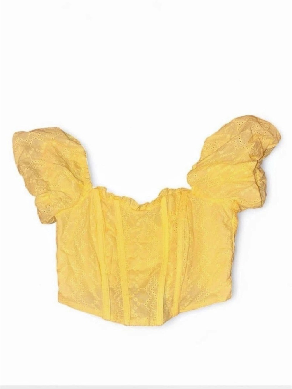 Wild Fable Puff Sleeve Eyelet Crop Top in Yellow Size XXS